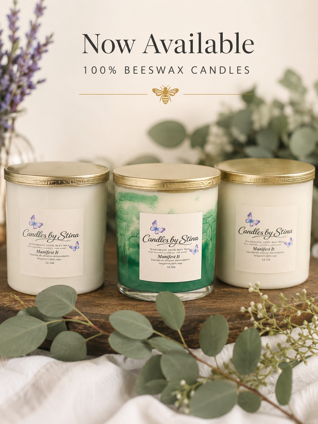 Manifest it - 12.1 oz 100% Bees wax candle infused with Essential oils