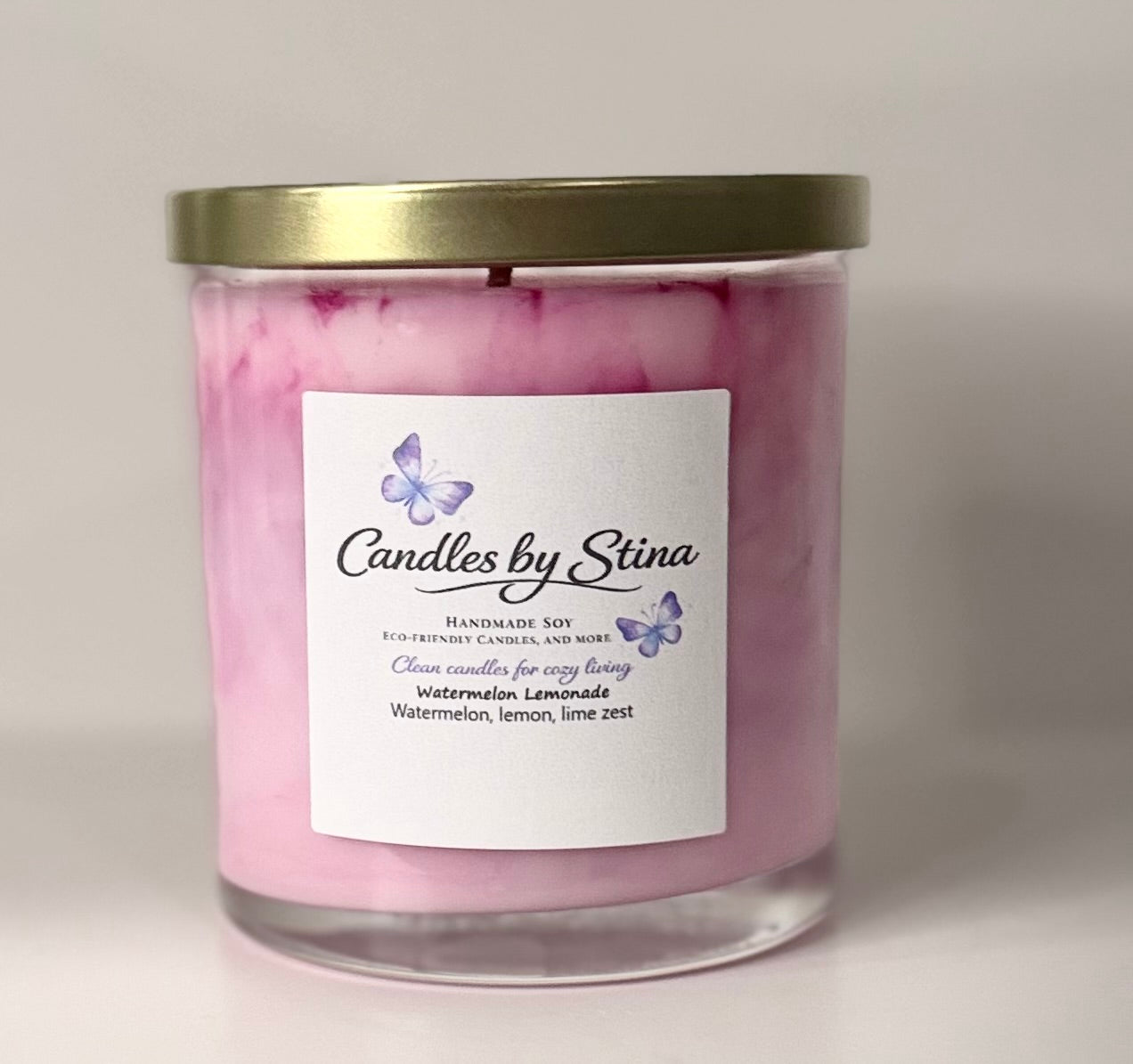 Watermelon Lemonade 12.1 oz marbled colored soy candle
