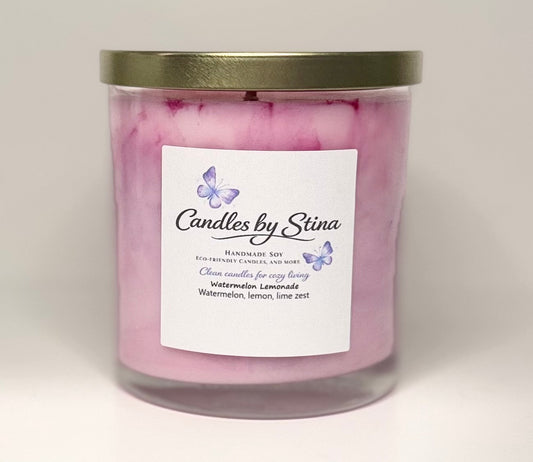 Watermelon Lemonade 12.1 oz marbled colored soy candle