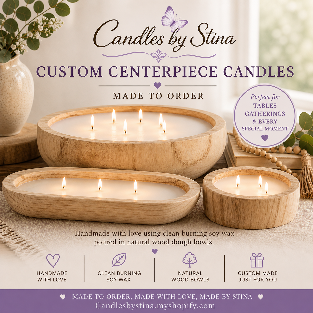 Custom Medium wooden center piece candle